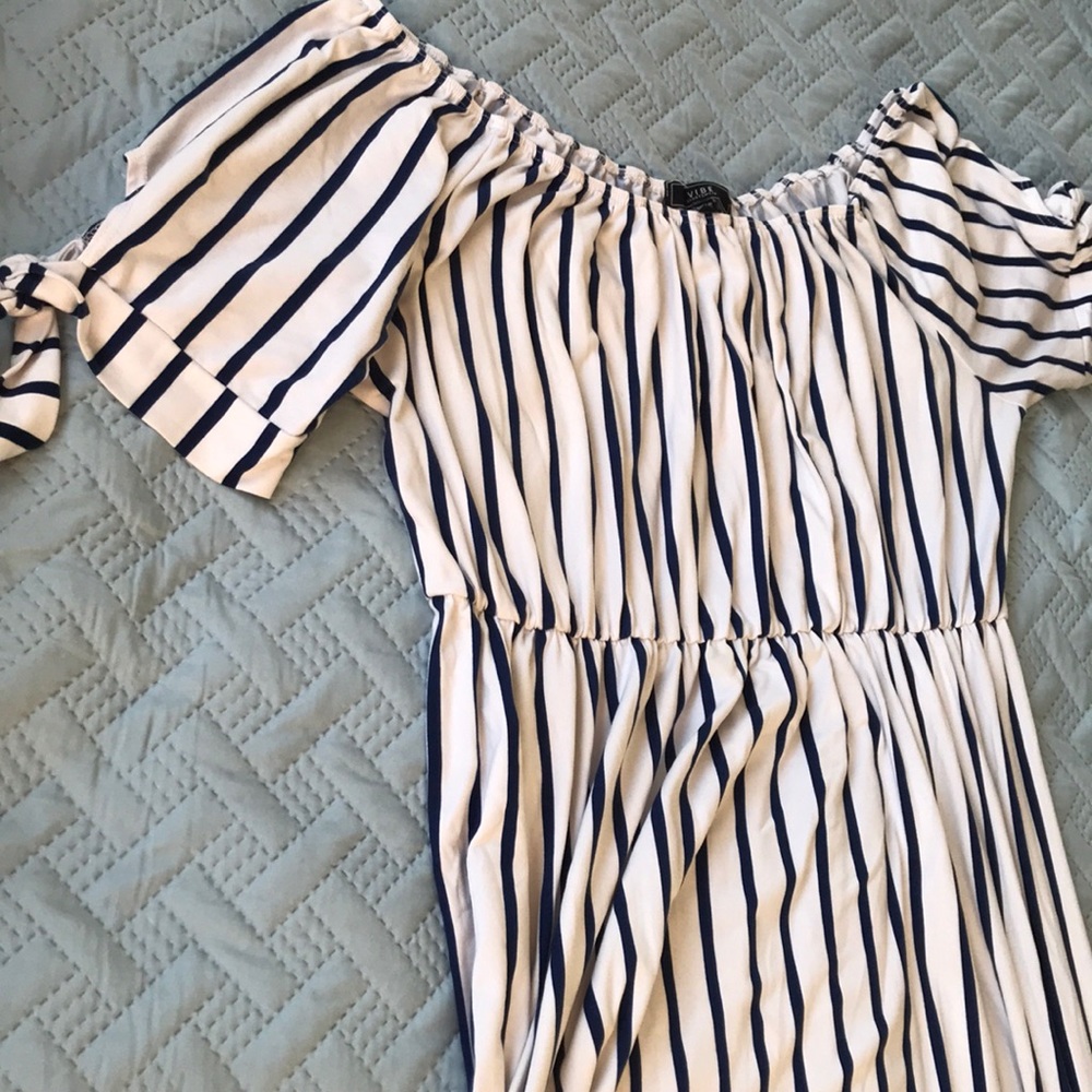 VIBE striped off shoulder maxi dress